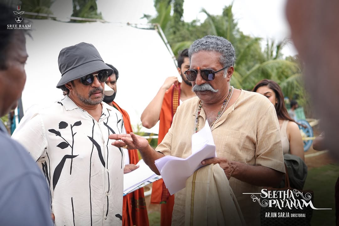 Director Arjun Sarja and actor Prakash Raj spotted in a creative discussion on the film's script.
