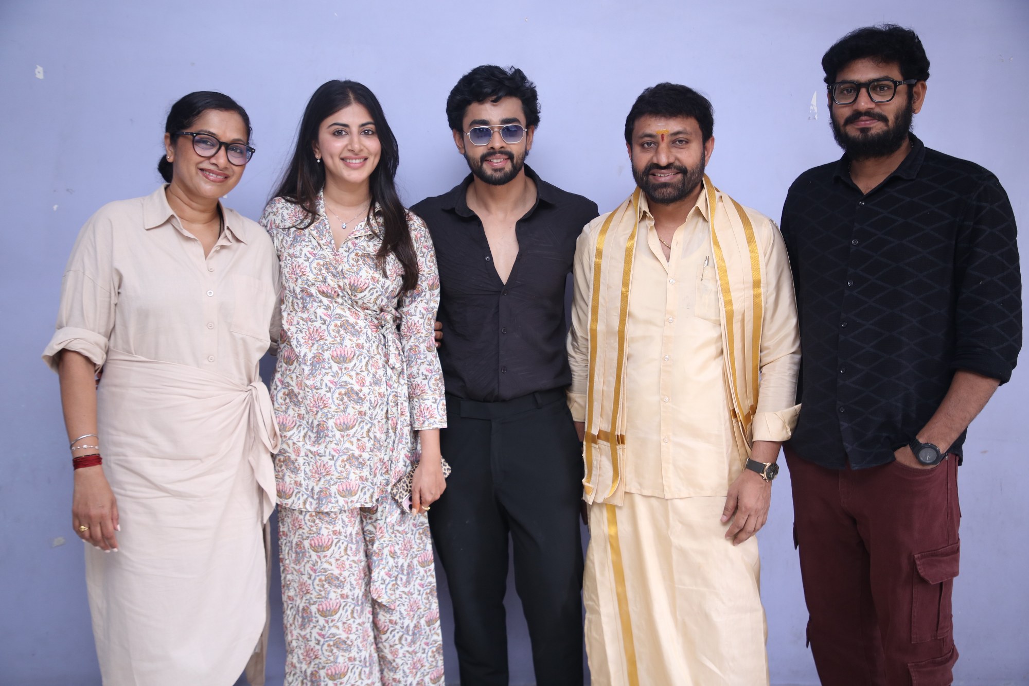Swetha Avasthi, Gautham Krishna, Producer Seven Hills Satish, and others capture a lively moment together at the media photoshoot.