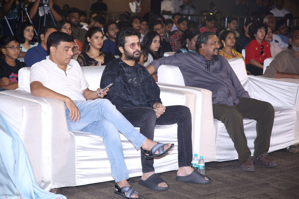 Dil Raju, Nithiin, and Venu Sriram engaged in a lively conversation while seated together