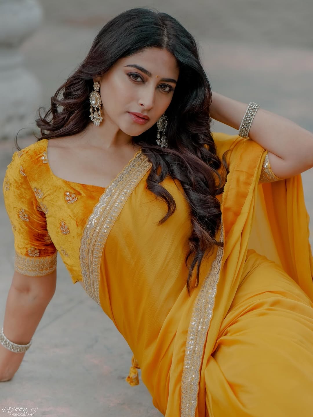 Nishvika Naidu dazzles in yellow saree glamour
