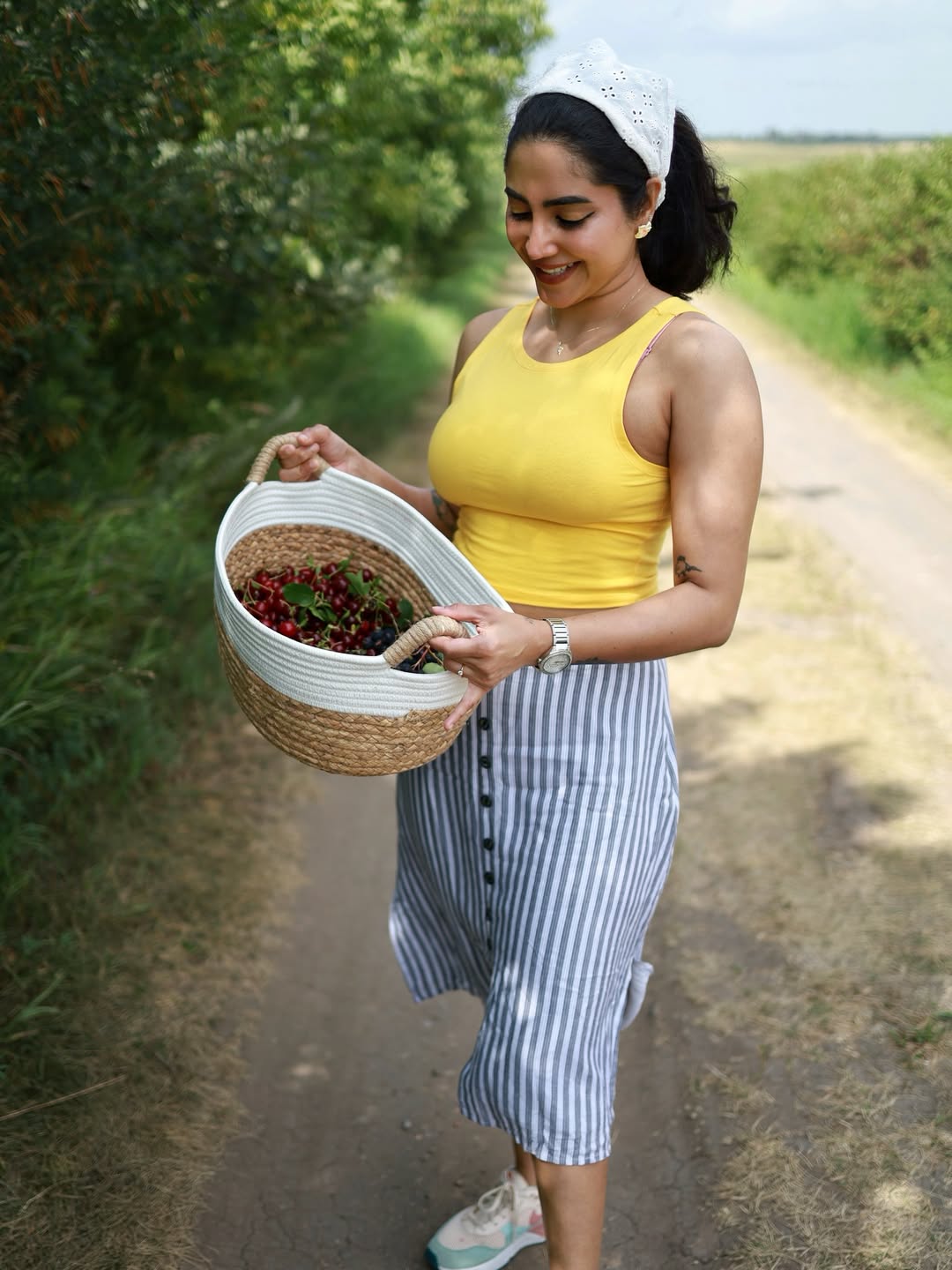 Ameya Mathew effortlessly blends countryside charm with casual style, proving that picking cherries can be both a fruitful and fashionable adventure.