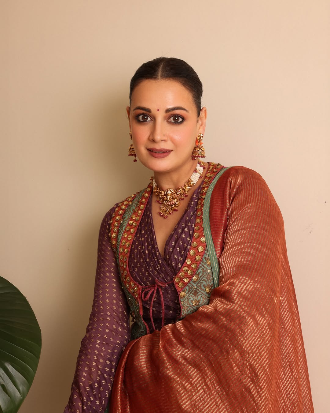 Dia Mirza blends timeless grace with vibrant traditional style.