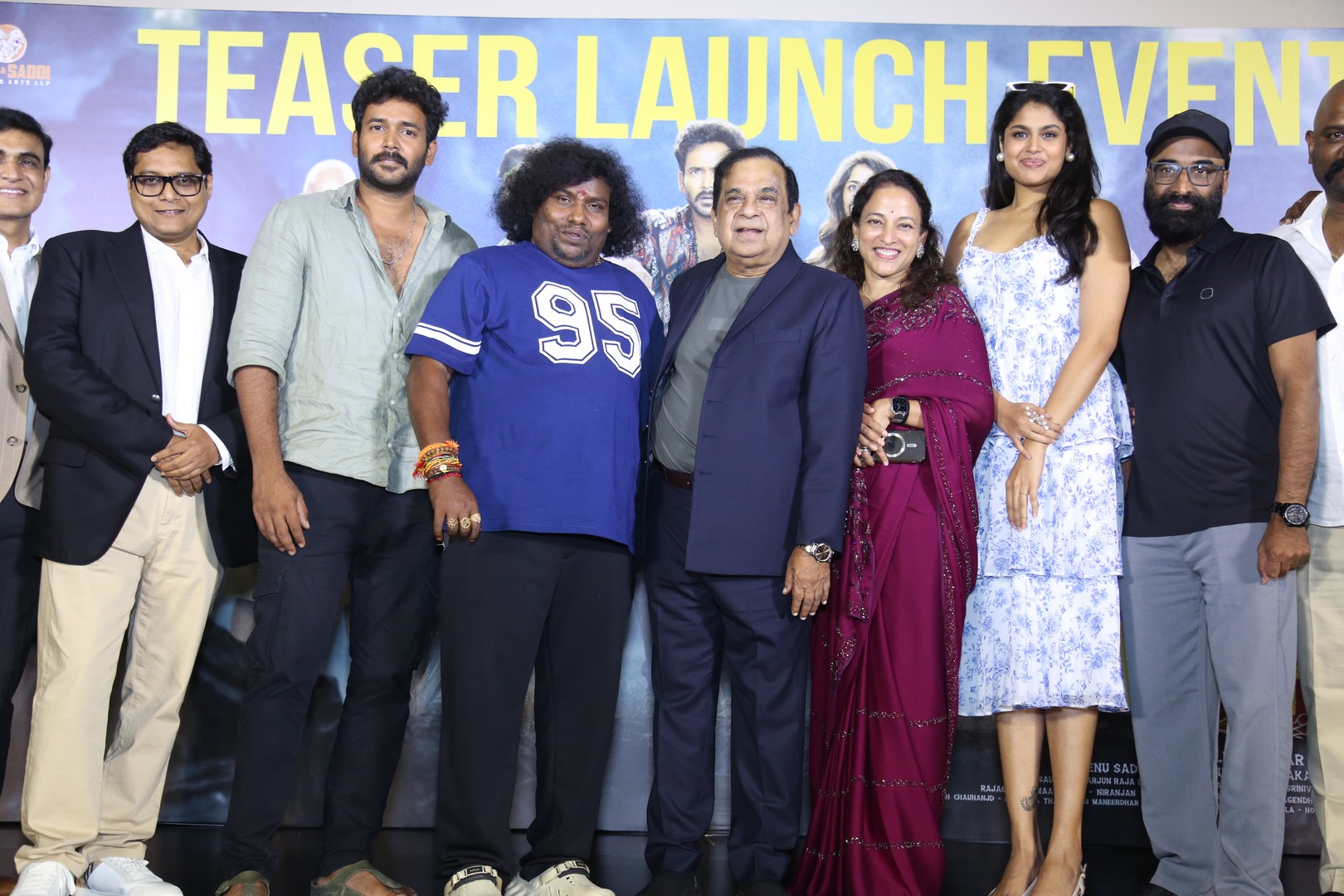 The ensemble cast, including Yogi Babu, Brahmanandam, and Faria Abdullah, gathered for group media interactions and photo ops.