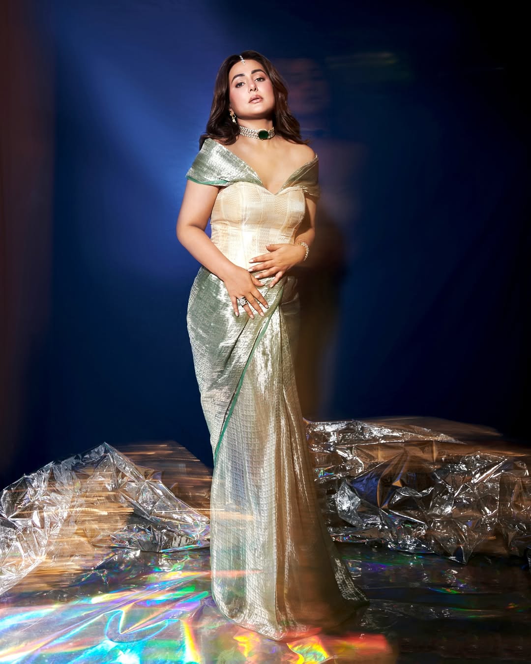 Hina Khan exudes elegance and glamour, proving that even in metallics, she's got the style and humor to shine brighter than the spotlight!