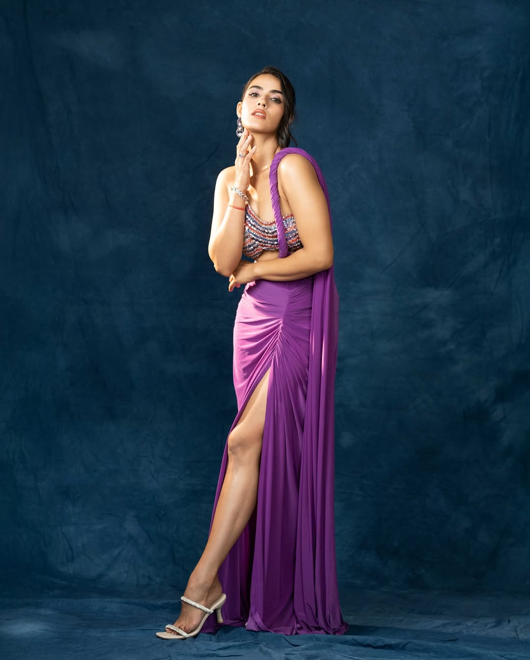Kavya Thapar stuns in bold purple slit