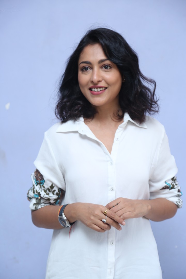 Madhu Shalini chic white shirt with confident stance