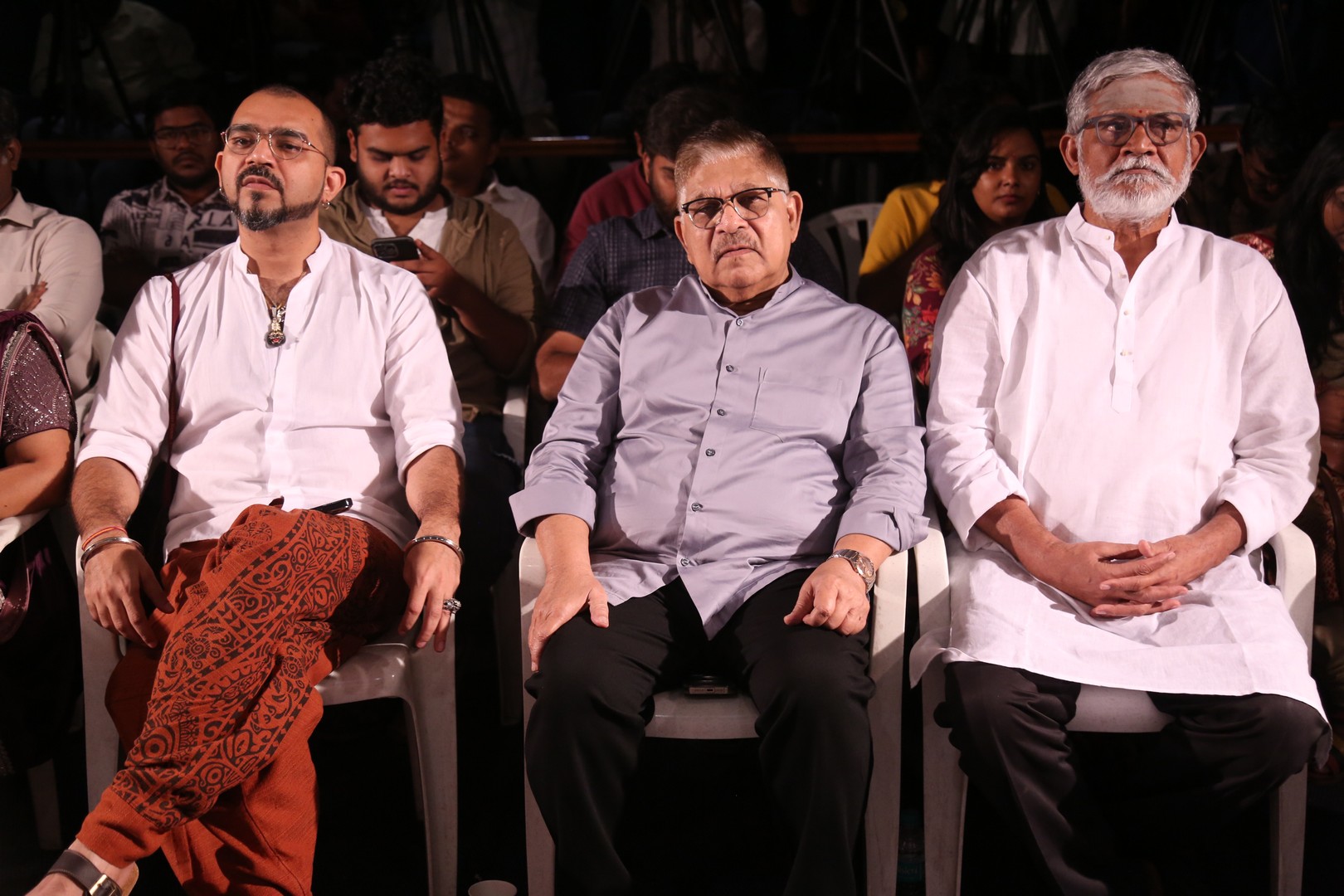 Director Ashwin Kumar, Producer Allu Aravind, and Actor Tanikella Bharani captured seated together during the event.