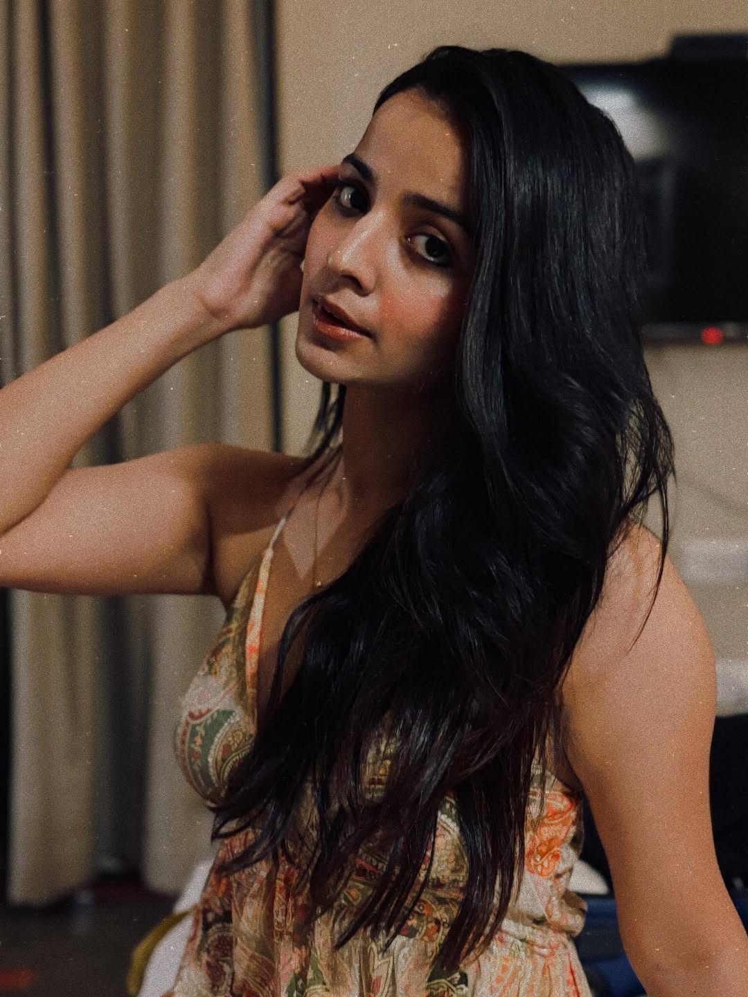 Mahima Makwana radiates effortless elegance in a stylish, patterned dress that proves even a casual look can make a striking statement–who knew comfort could be this chic with a touch of humor!