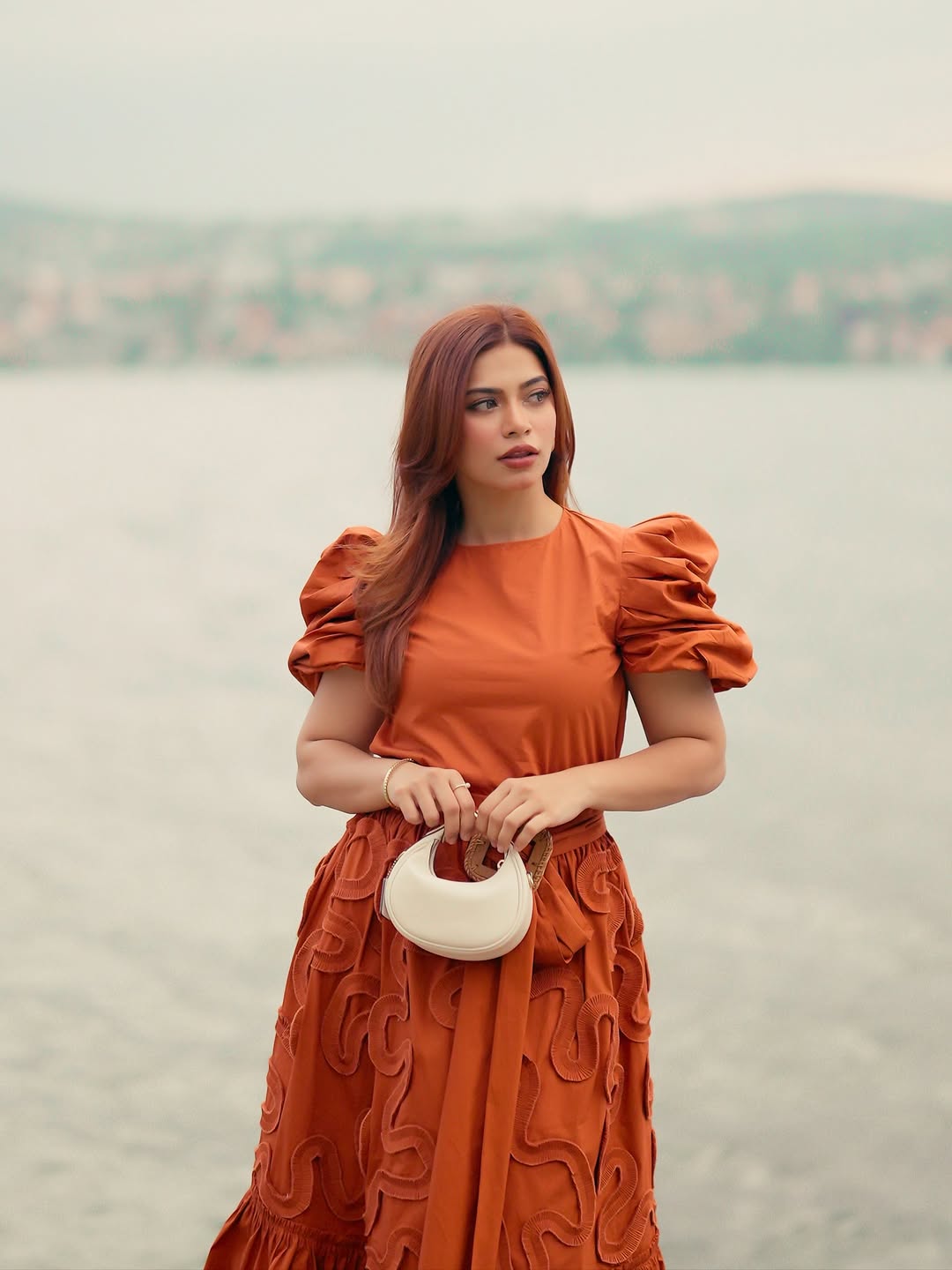 Nagma Mirajkar in playful rust-colored ensemble