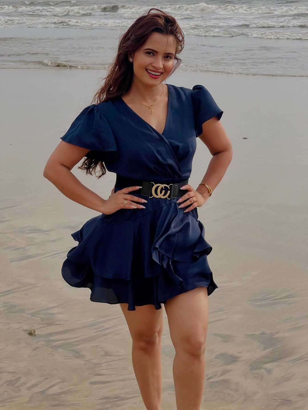 Neelam Giri chic navy seaside outfit