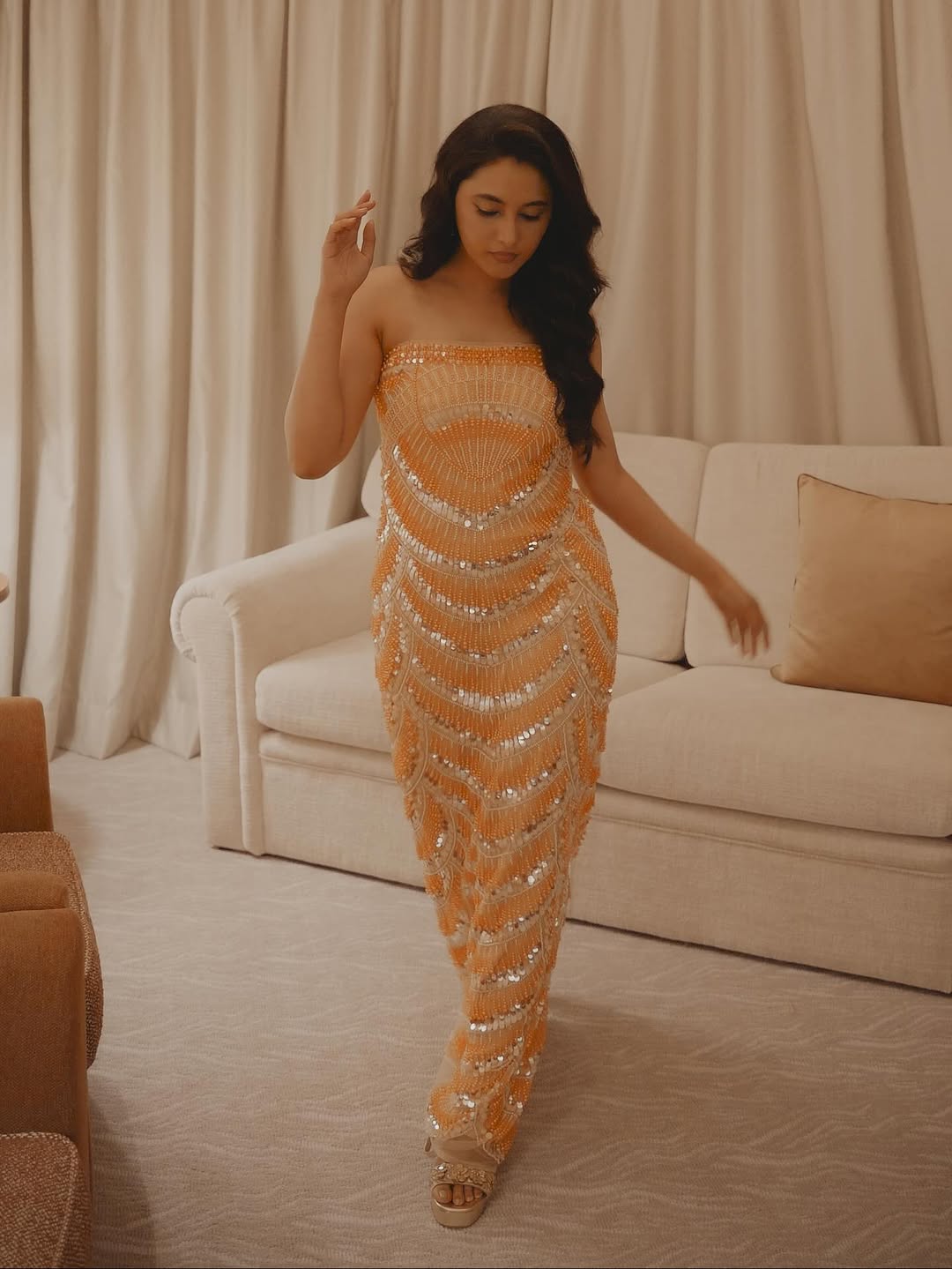 Priyanka Mohan glowing in glamorous shimmering ensemble style