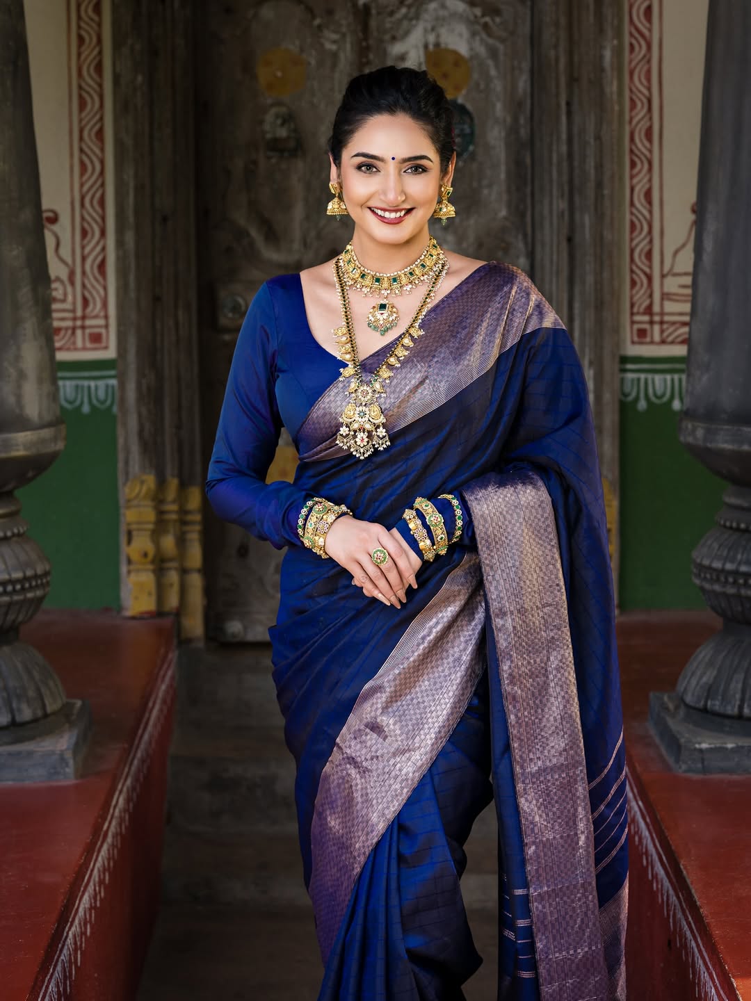 Ragini Dwivedi in regal blue saree elegance