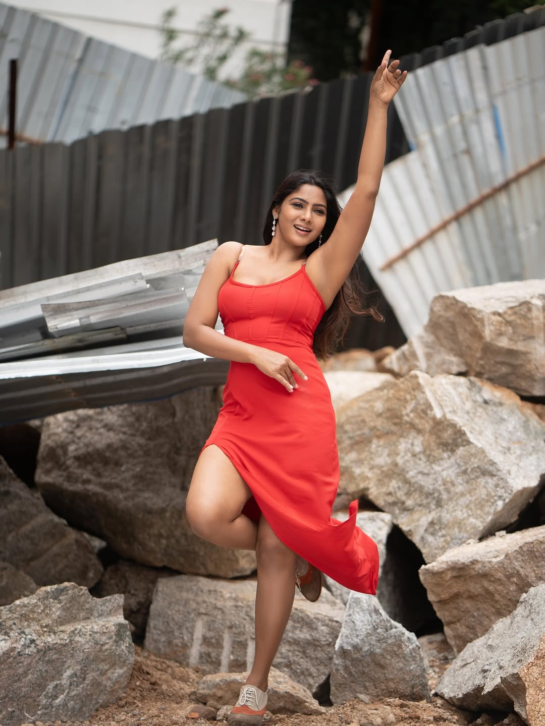 Shruti Reddy rocking red dress with confident style