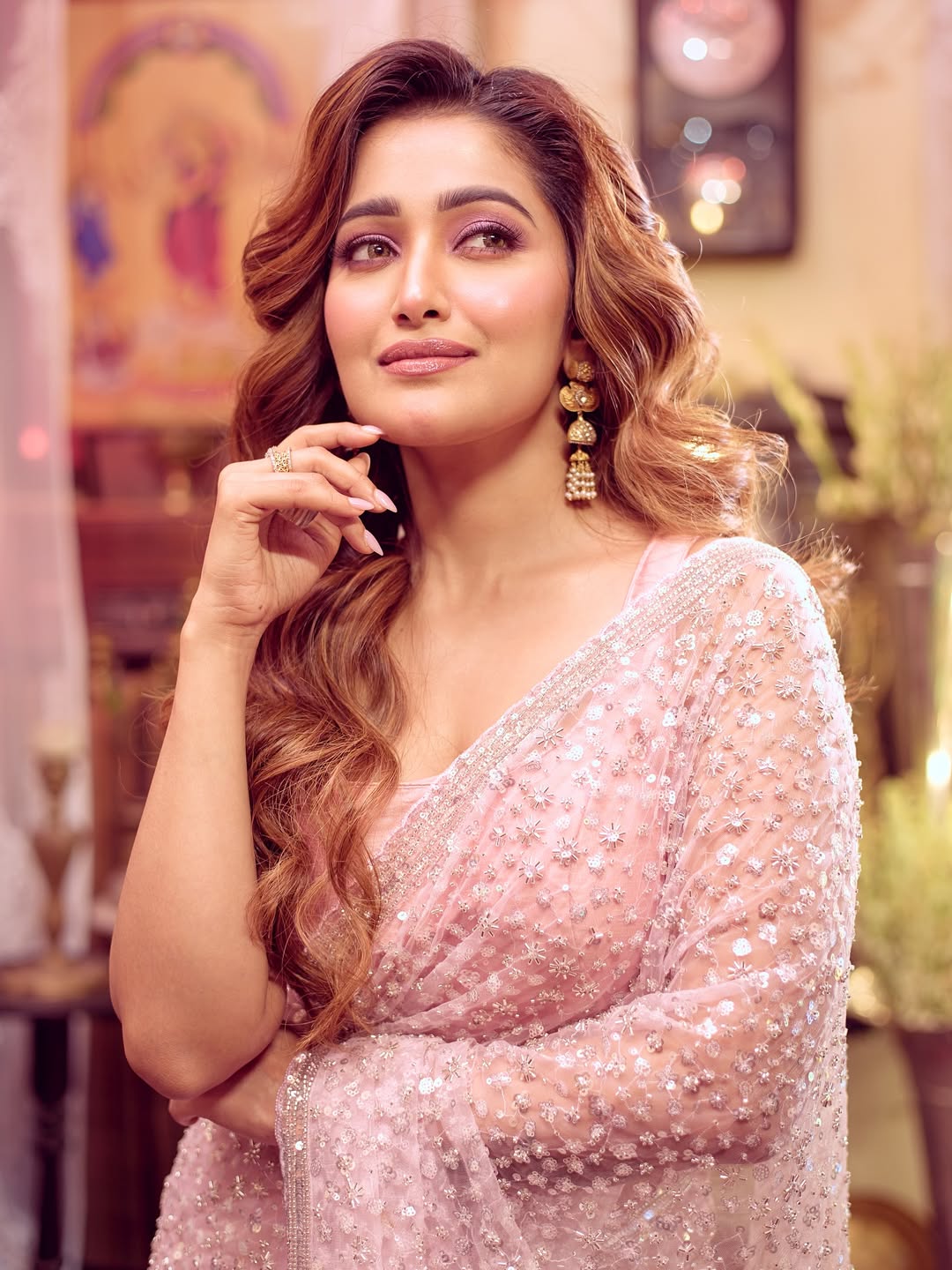 Sudipta Banerjee in shimmering pastel ensemble grace