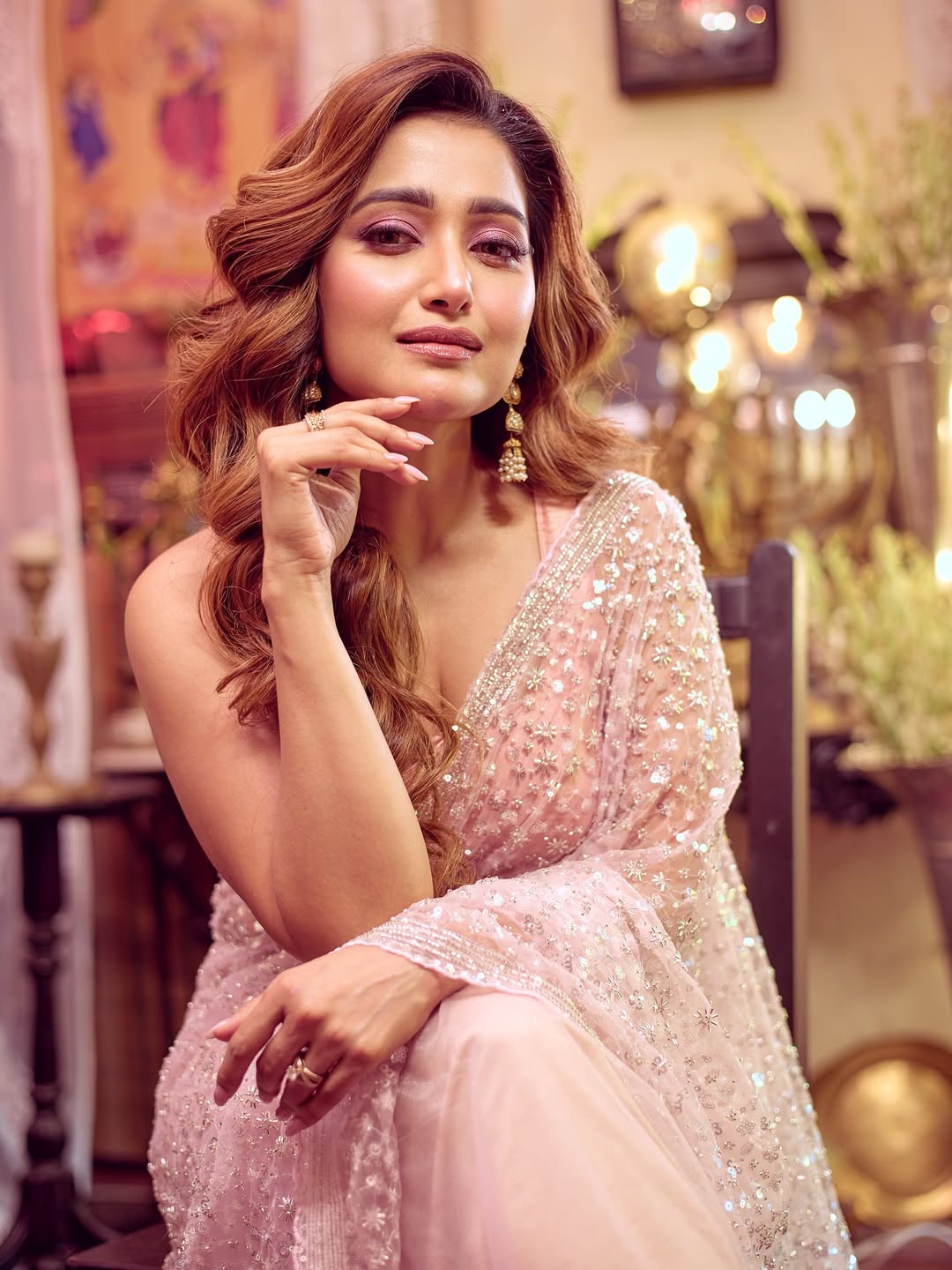 Sudipta Banerjee in intricately embroidered pastel saree