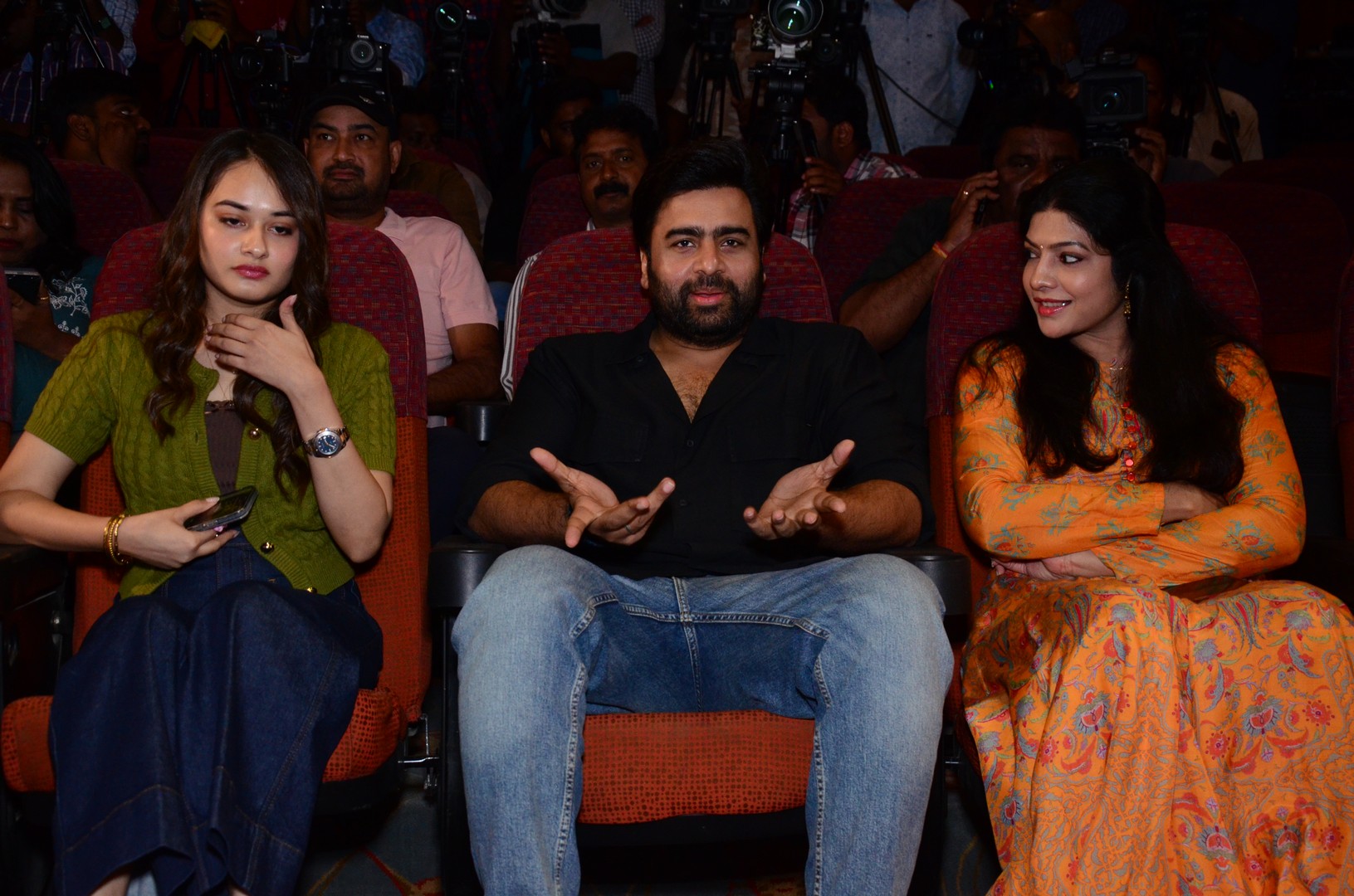 Virti Vaghani, Nara Rohith, Vasuki in discussion together
