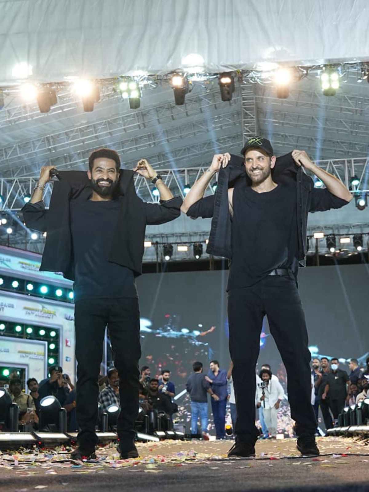 Man of the Masses NTR Jr and Hrithik Roshan strike their signature collar-lifting pose