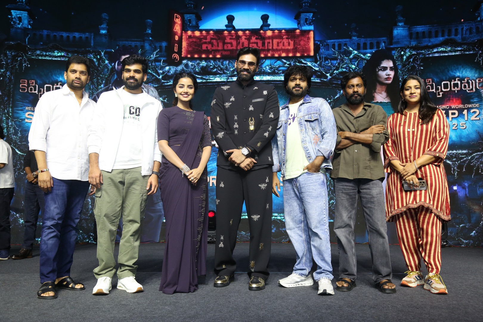 Kishkindhapuri cast and crew posing for media