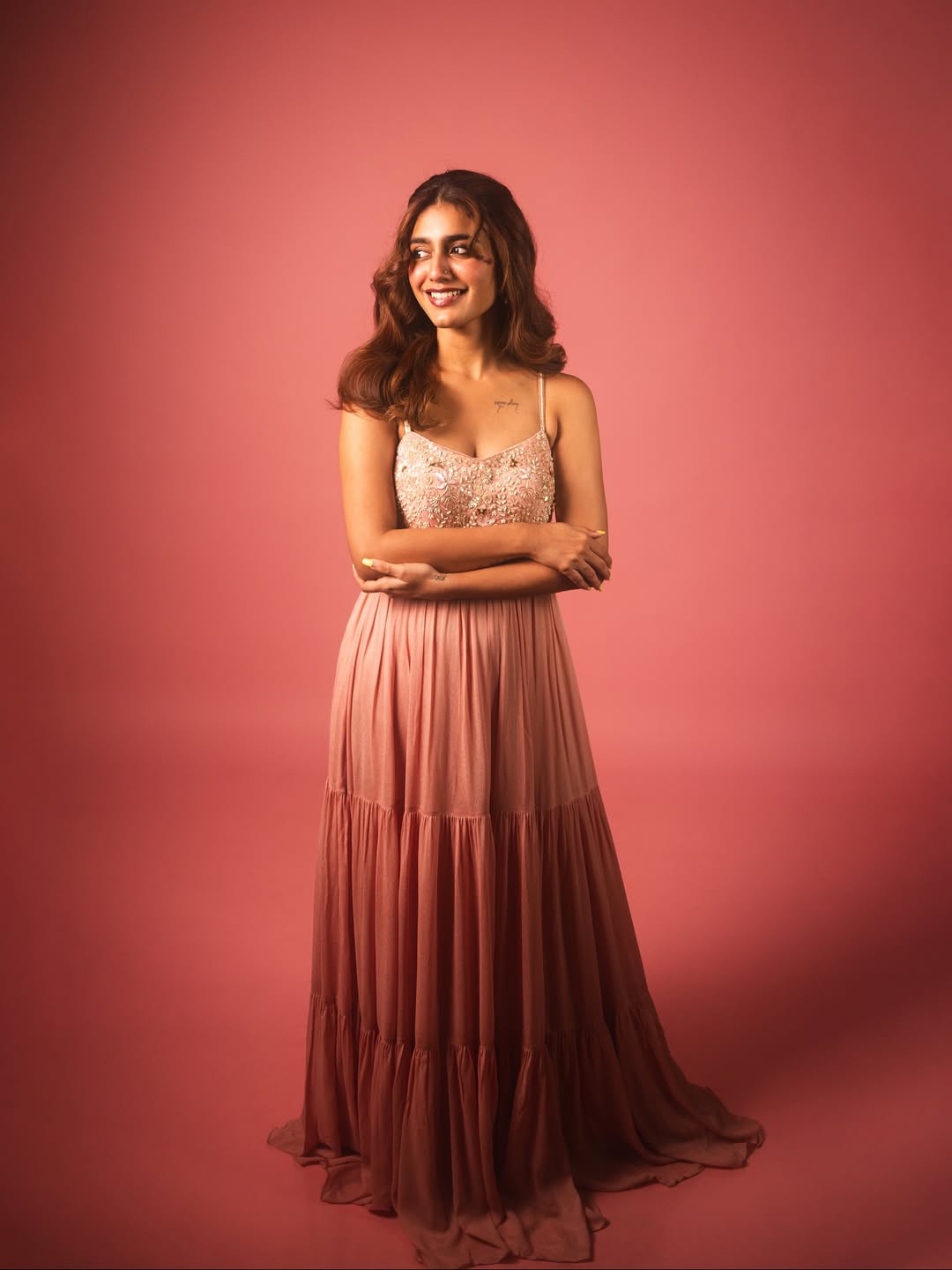 Priya Prakash Varrier dazzles in blush toned gown