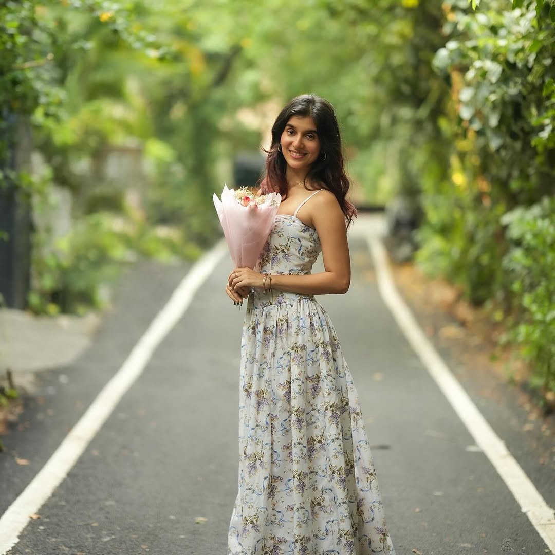 Sanjana Sarathy stunning in floral maxi dress elegance
