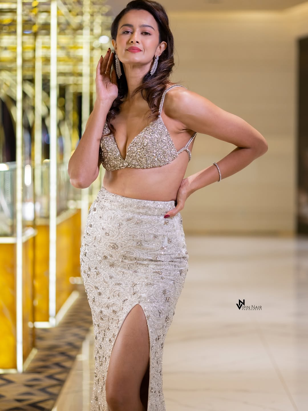 Shubra Aiyappa glamorous in slit dress with confidence