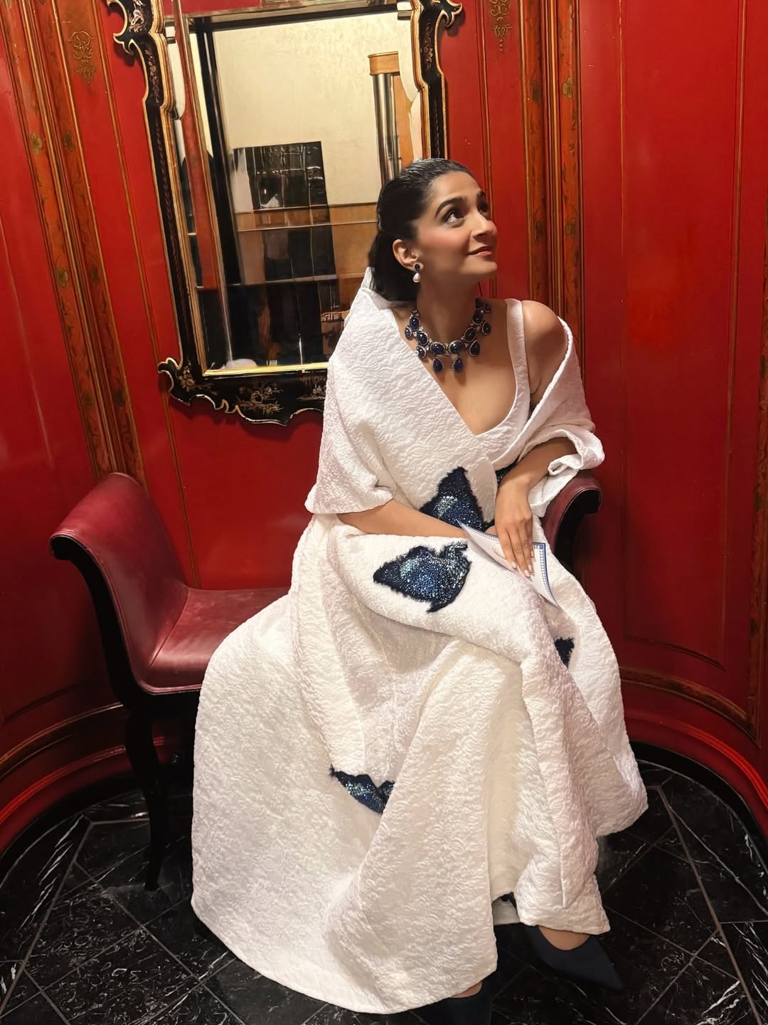 Sonam Kapoor elegant in regal white with statement necklace