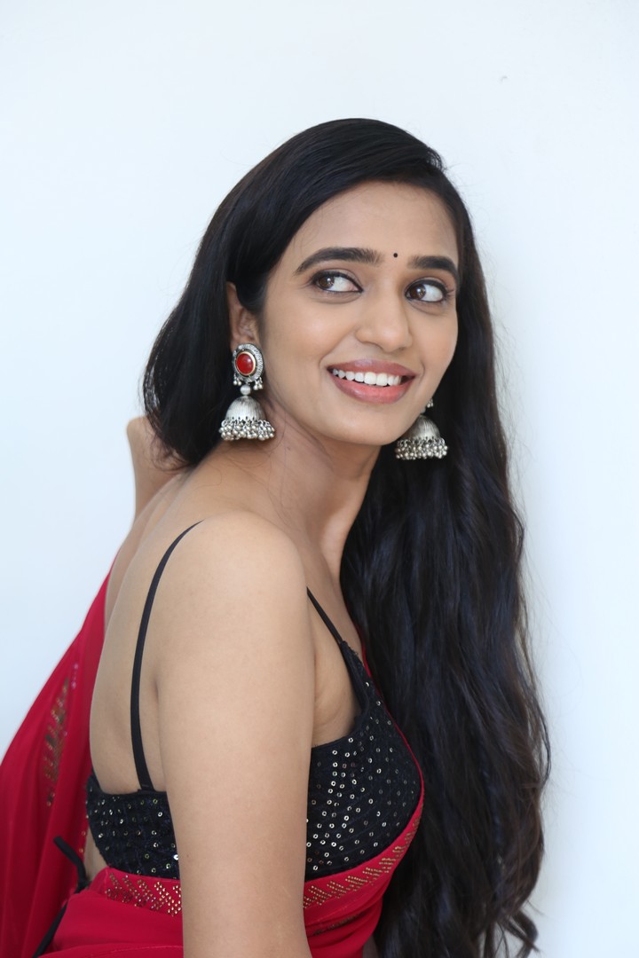 Trupthi Ravindra timeless red saree with modern glam