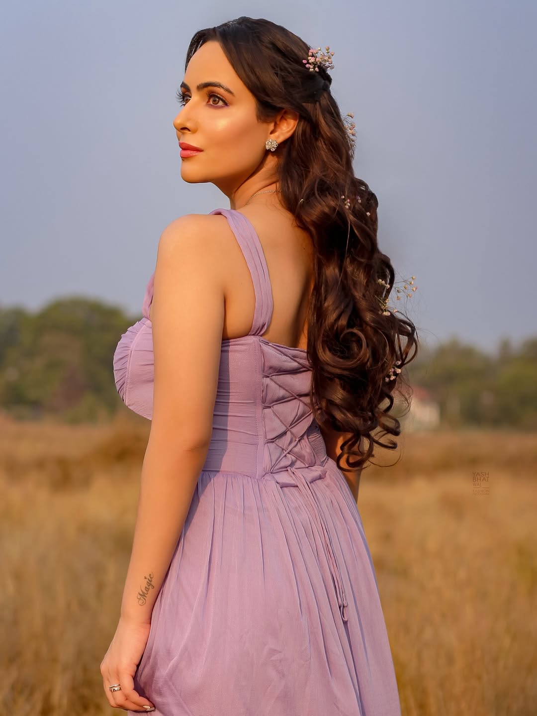 Aanchal Munjal in lavender dreams with mischievous gaze
