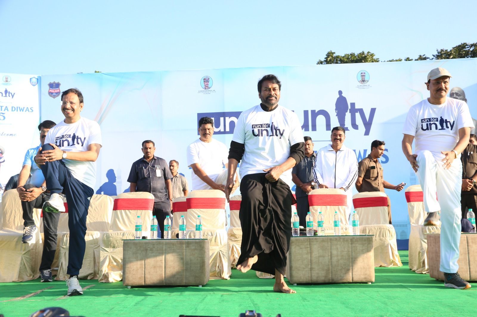 Chiranjeevi with children participants at Run For Unity event