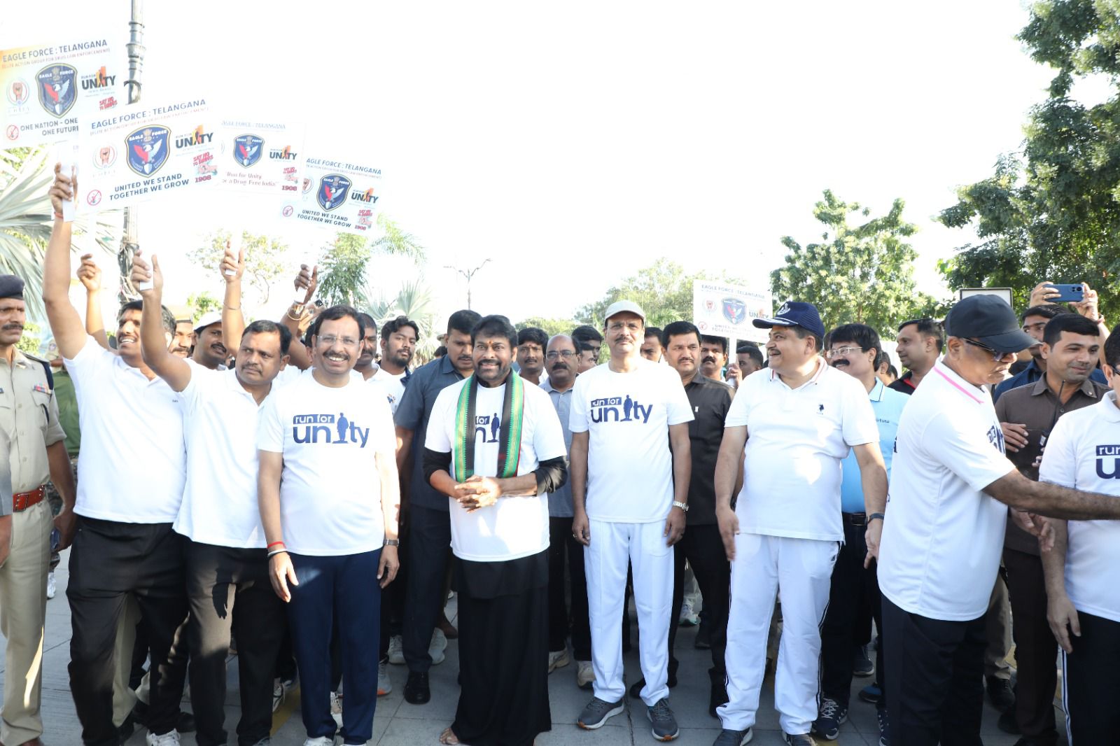Chiranjeevi addressing crowd at Run For Unity