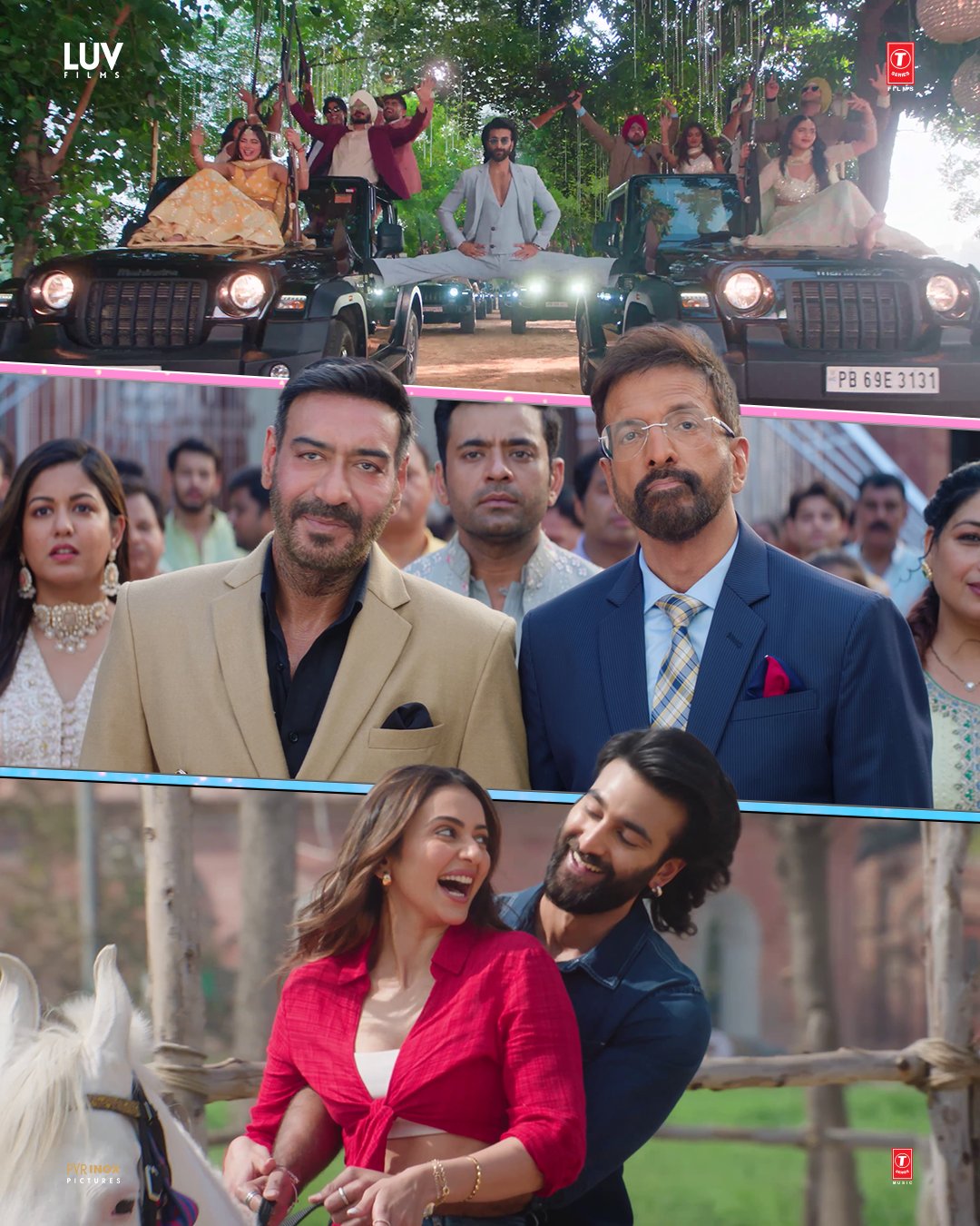 Behind-the-scenes collage from De De Pyaar De 2