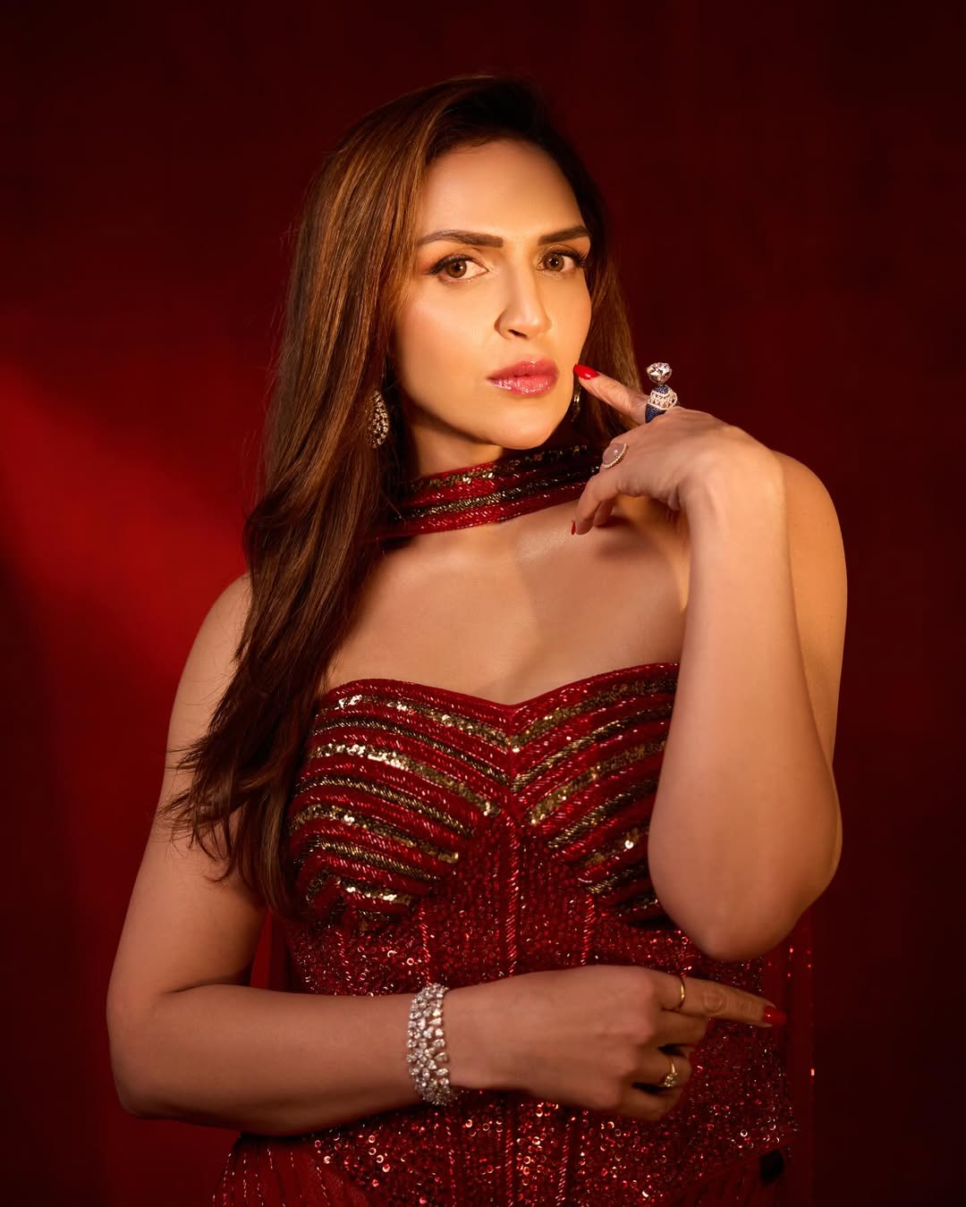 Esha Deol glowing in a stunning red ensemble