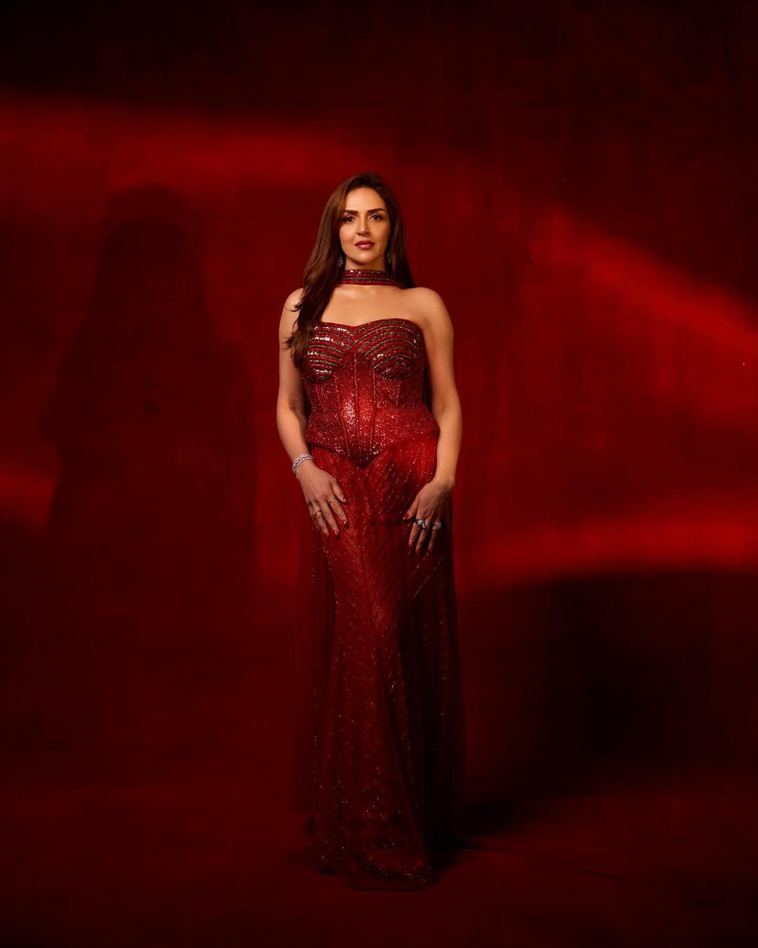 Esha Deol exuding timeless elegance in vibrant red gown