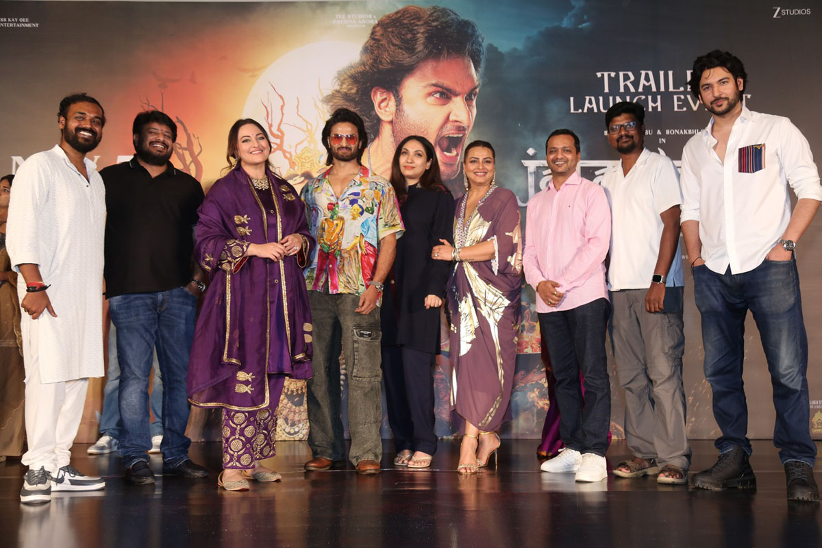 Jatadhara cast and producer group photo on stage