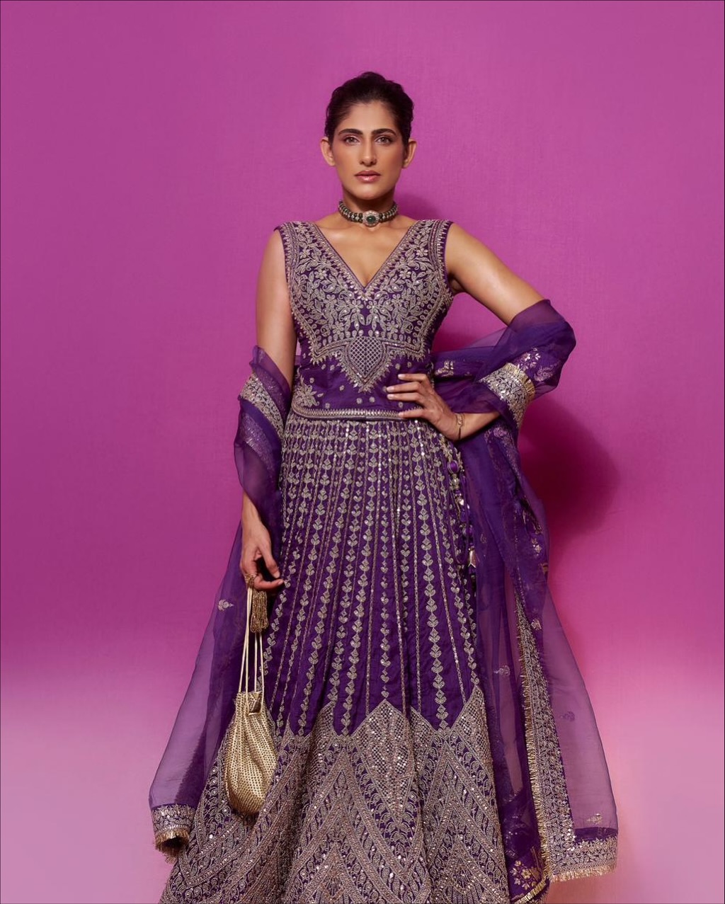 Kubbra Sait combines tradition and humor in royal purple