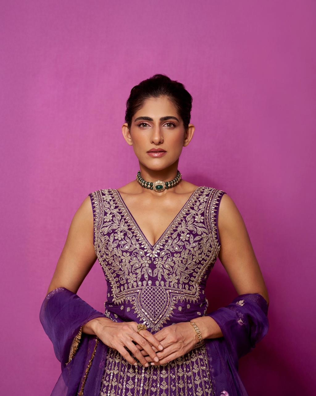 Kubbra Sait dazzles in royal purple with contemporary flair