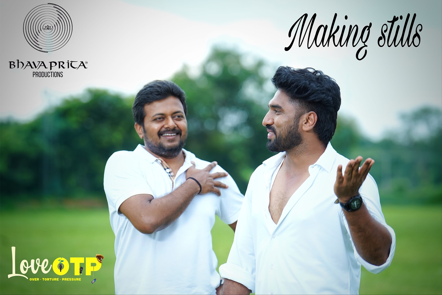 Actor talking to co-actor on set