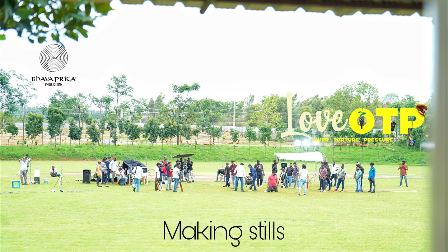 Film crew setting up for outdoor movie shoot