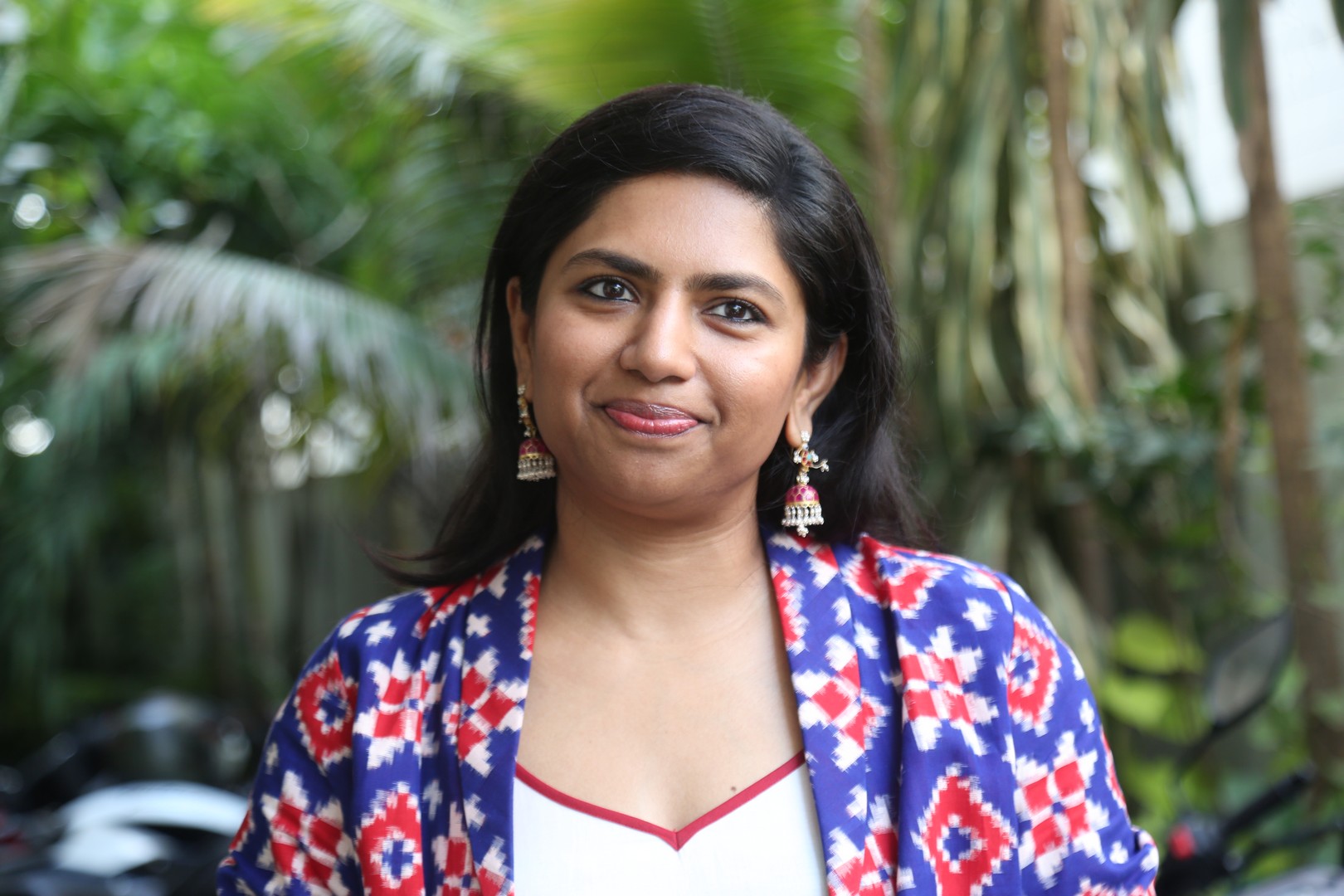 Neeraja Kona exudes confidence with colorful attire and cheerful smile