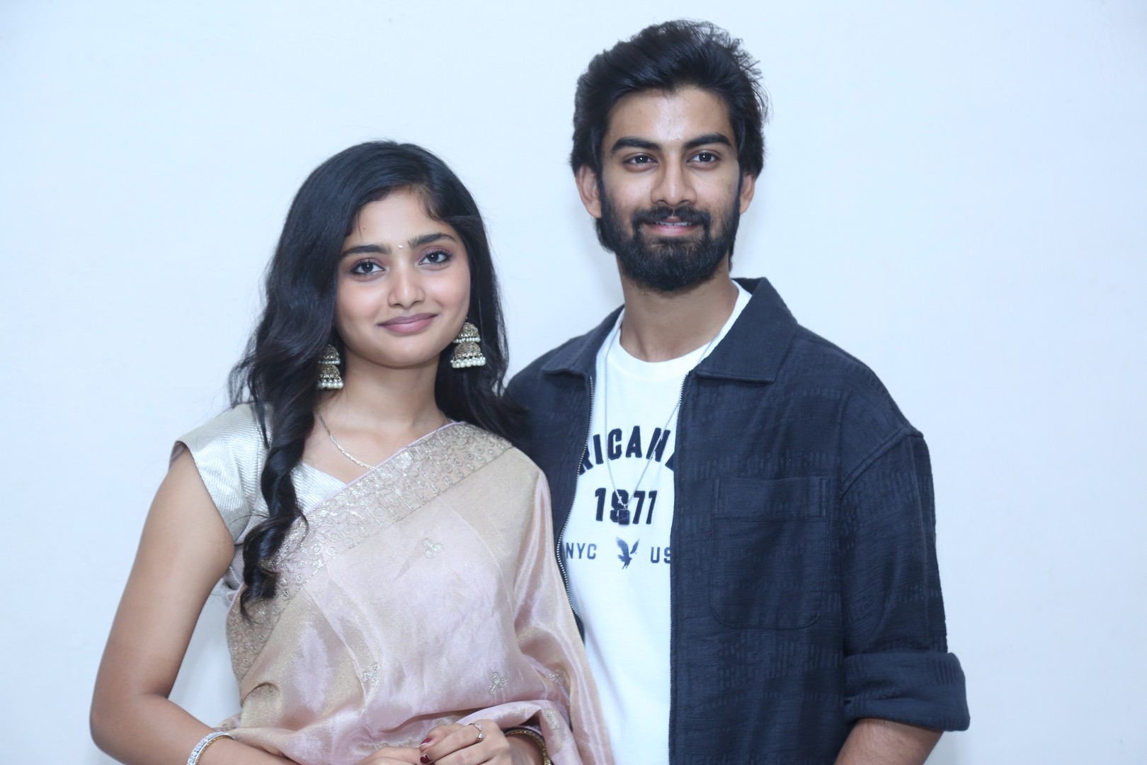 Preeti Neha and Sathvik Varma photographed during press interaction