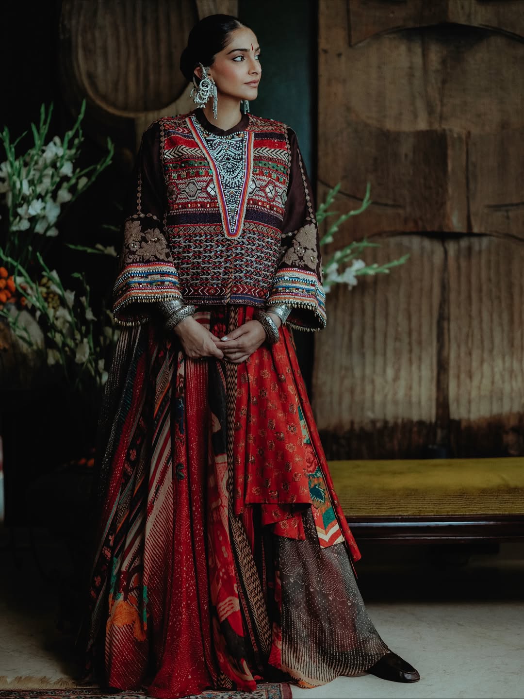 Sonam Kapoor wearing intricate thread and mirror embroidery