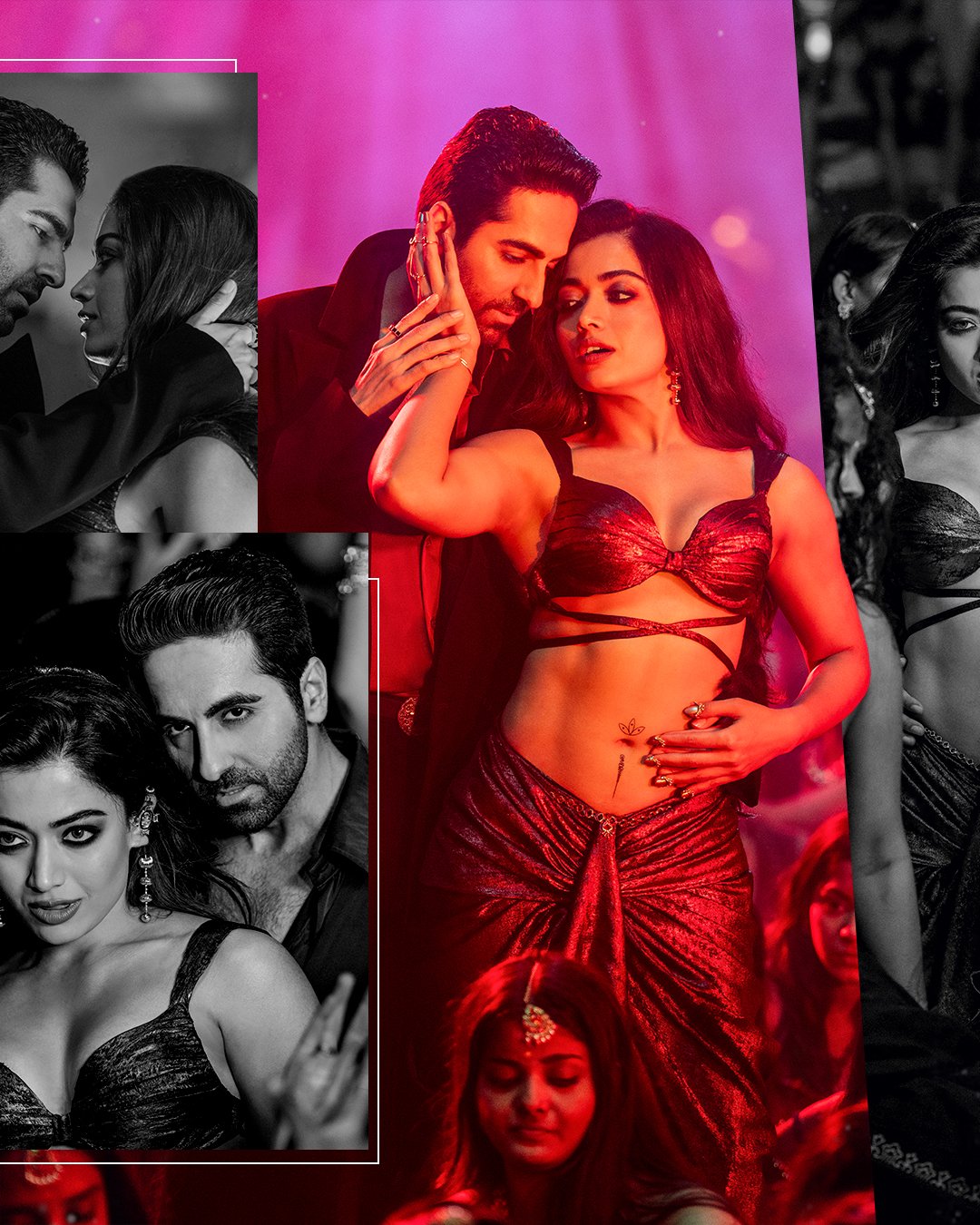 Rashmika Mandanna and Ayushmann Khurrana in Thamma song collage