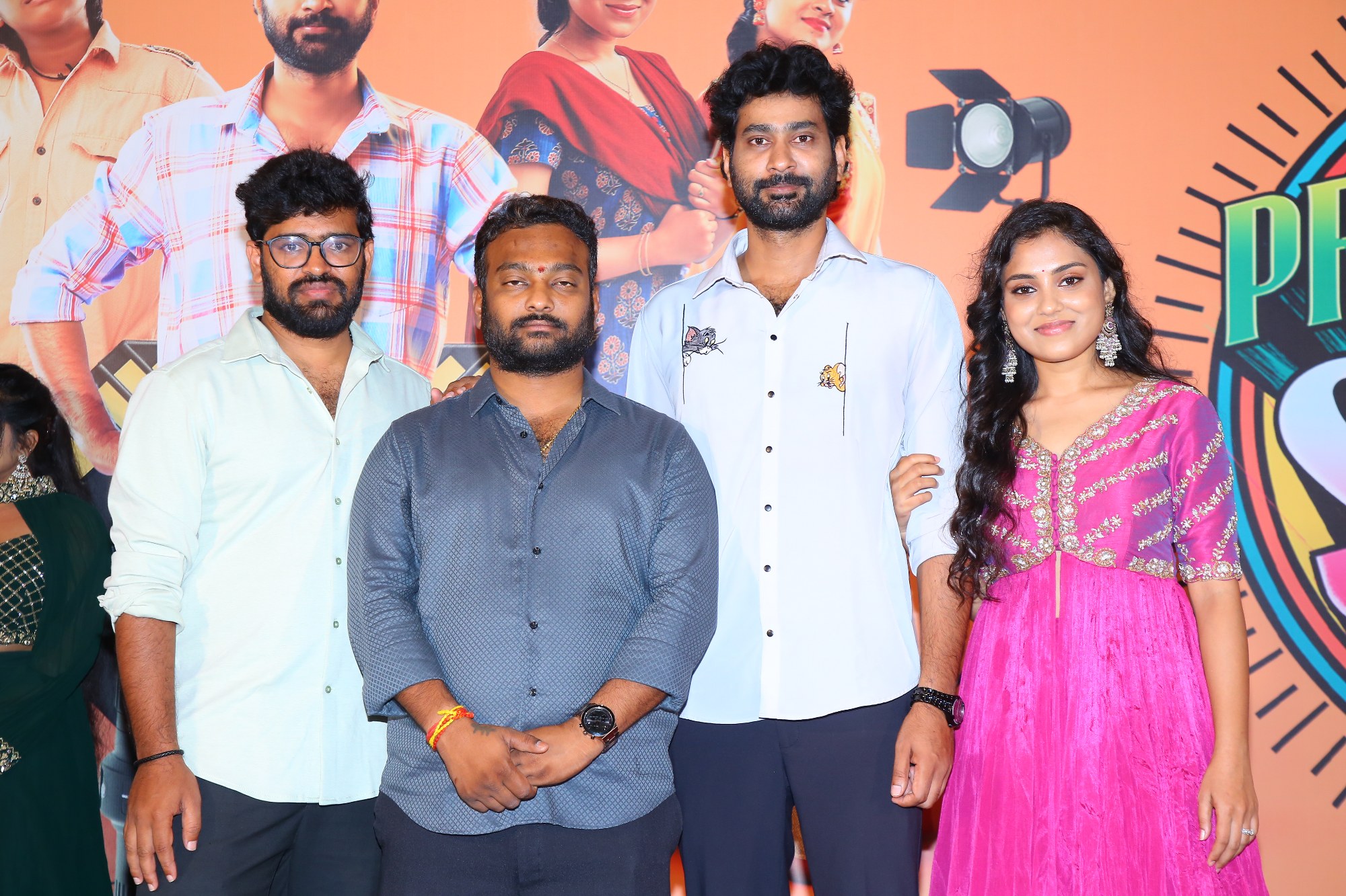 Rahul Srinivas, Thiruveer and Teena Sravya posing for cameras