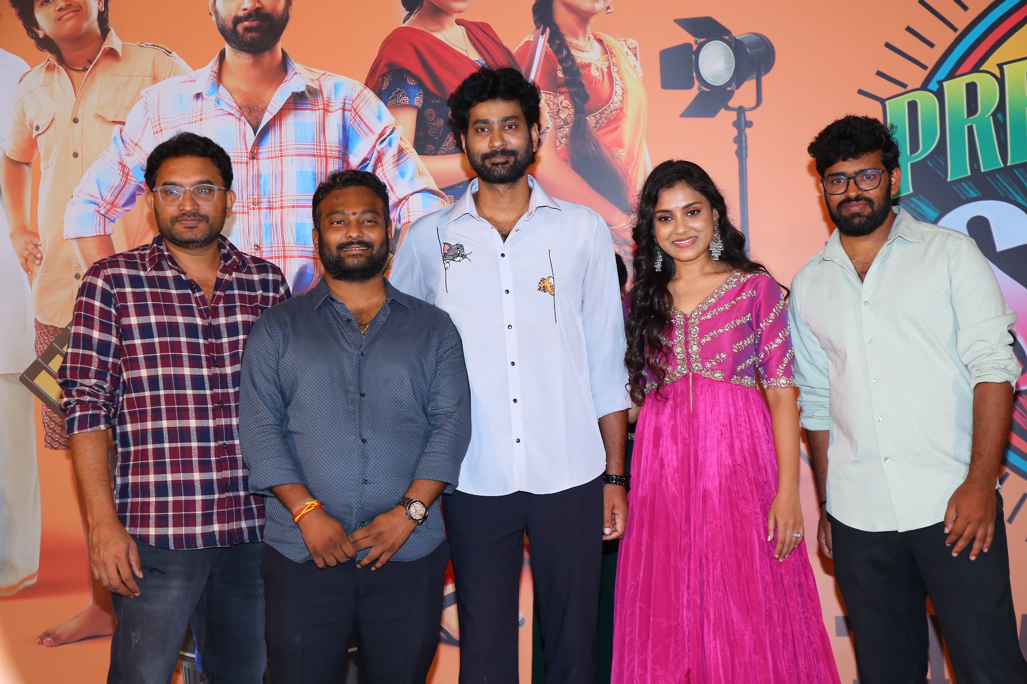 Suresh Bobilli, Thiruveer, Teena Sravya and Rahul Srinivas posing for media