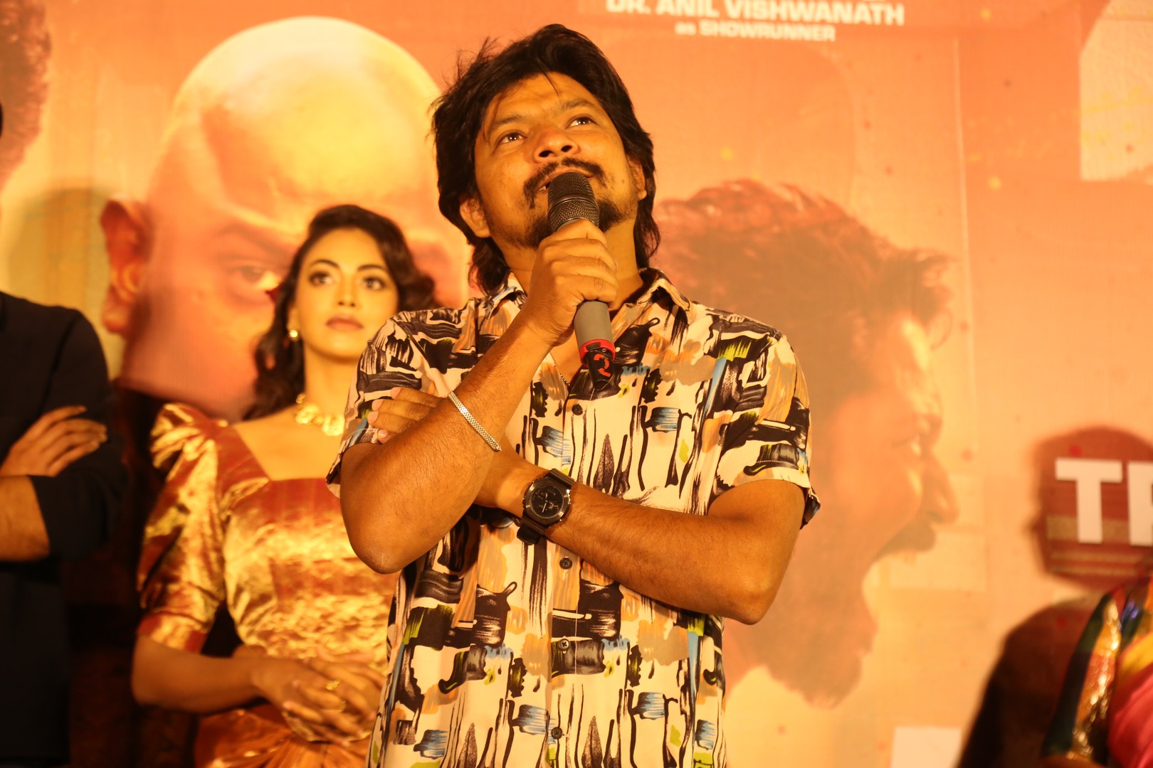 Lyricist Dev speaking at trailer launch