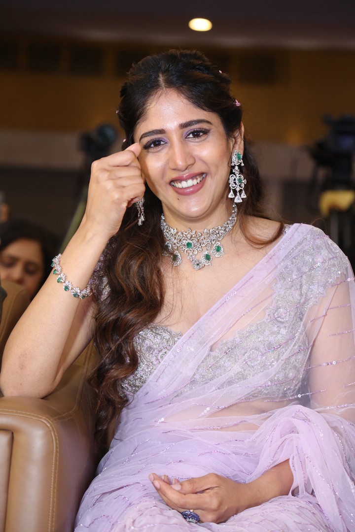 Chandini Chowdary in pastel saree with elegant sparkle