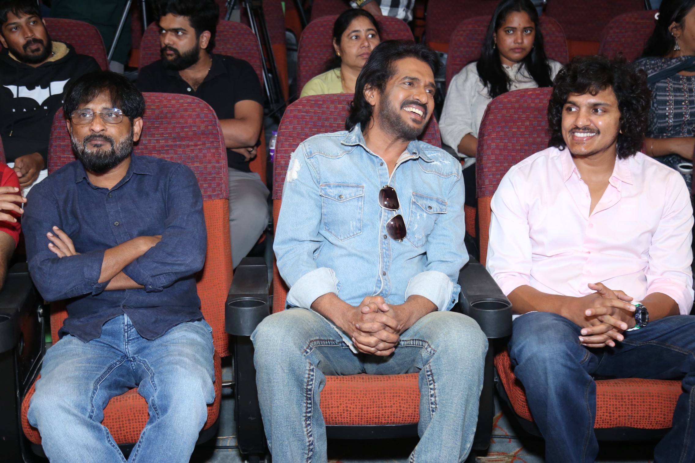 Y Ravi Shankar Upendra and Mahesh Babu P seated at press meet