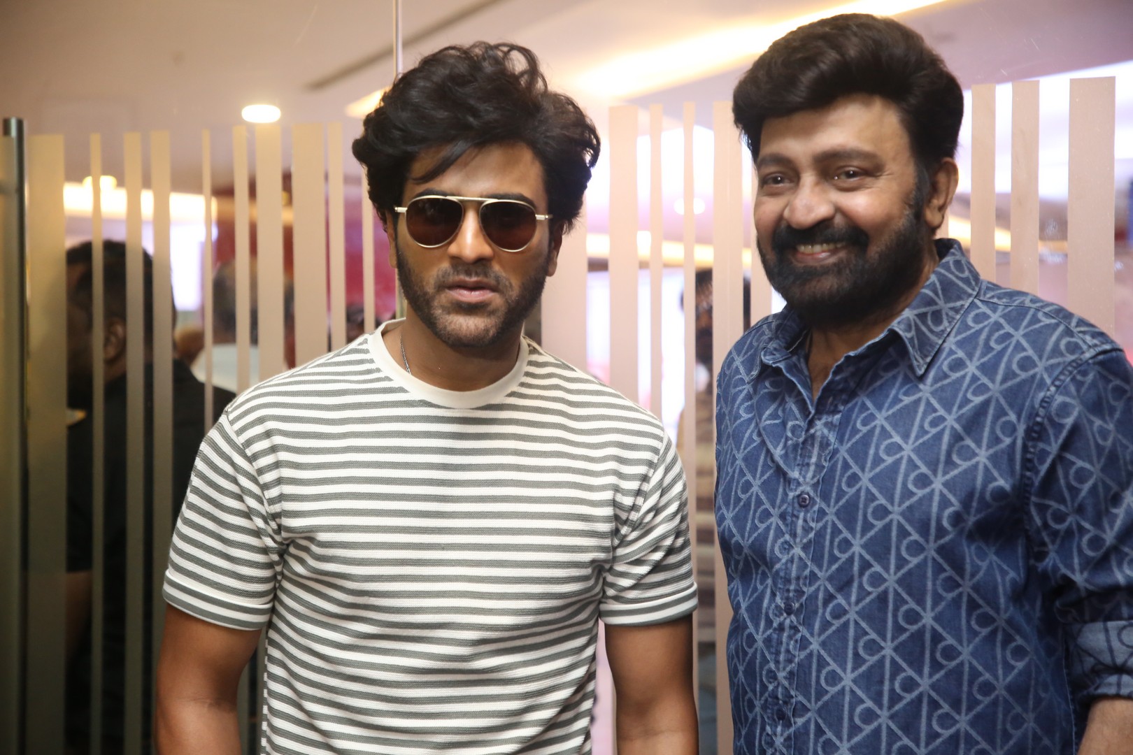 Sharwanand Dr Rajasekhar posing at Biker glimpse launch