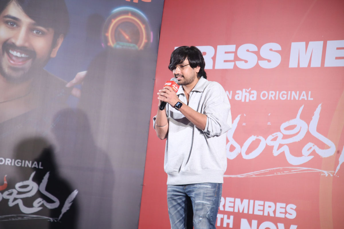Raj Tarun giving speech at press meet