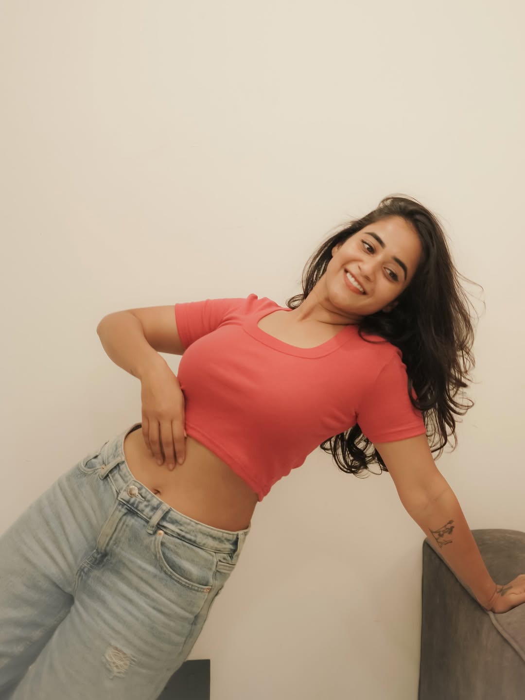 Deepthi Sunaina radiating charm and playful confidence in style